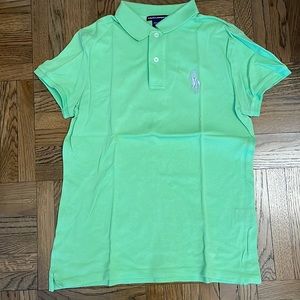 Ralph Lauren Slim Fit Stretch Lime Green with Silver Extra Large Pony Golf Shirt